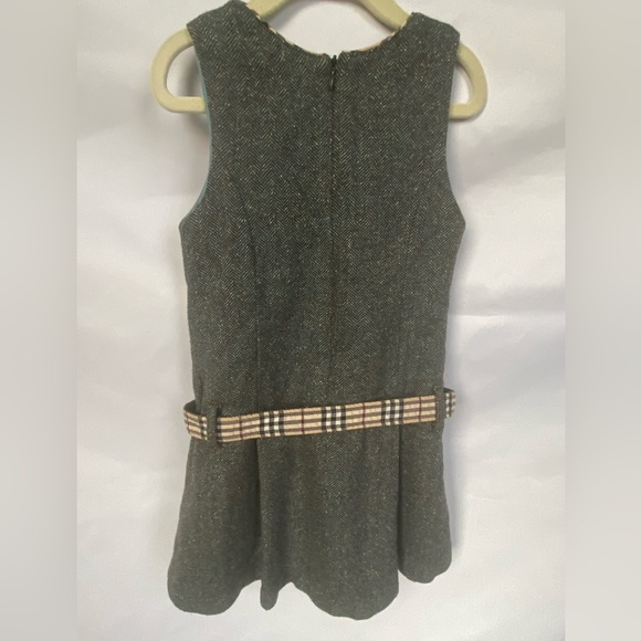 Burberry gray herringbone tweed wool dress with belt, size 5, fully lined. - Picture 8 of 13